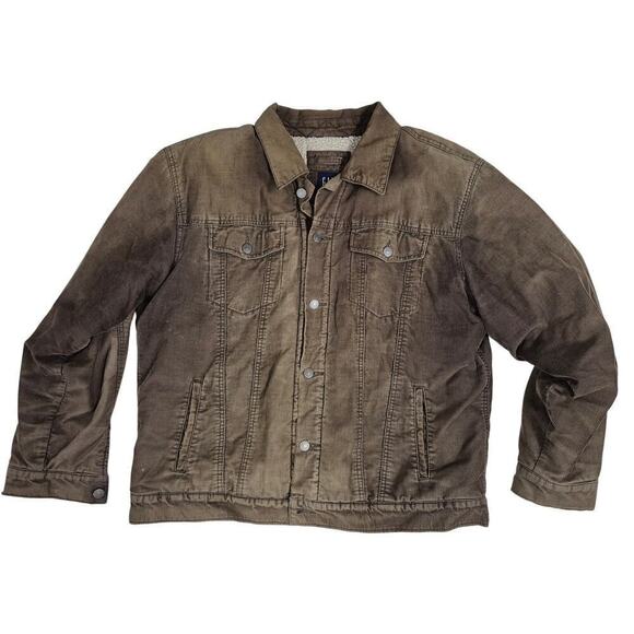 Gap Y2K VTG Brown Corduroy Fleece Lined Truckers Jacket Men Sz XL Distressed - Picture 3 of 7